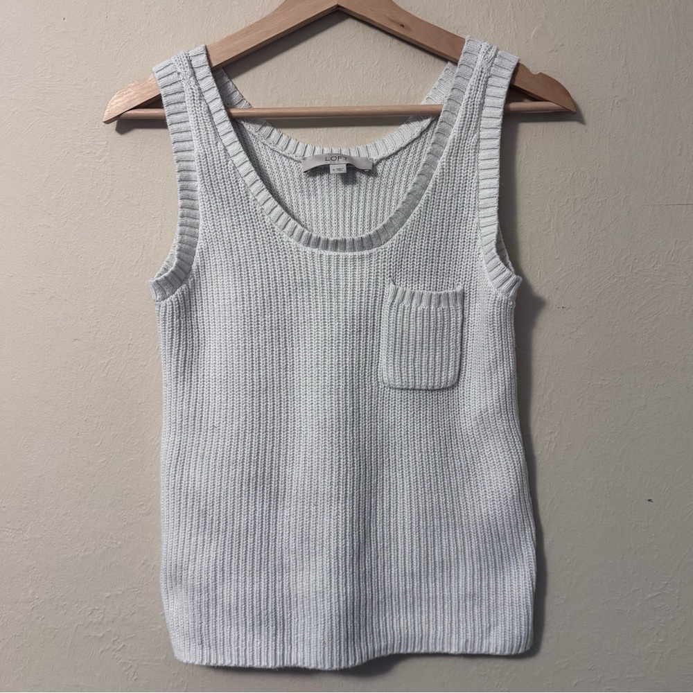 Loft white sweater knit tank with pocket Size Small